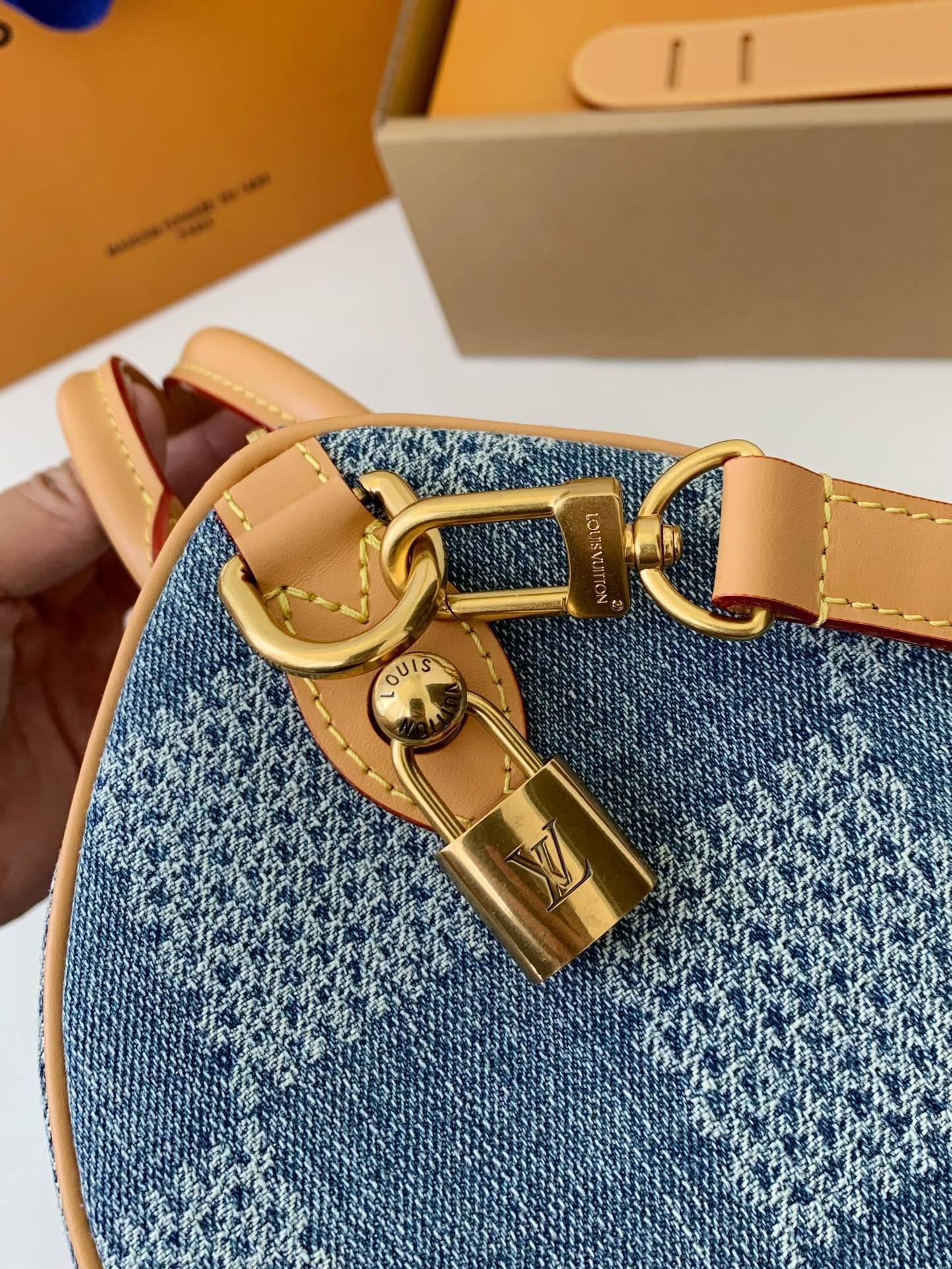 L*V The new SPEEDY 25bandouli ère tannin denim handbag N40700 Size:25*15*15cm