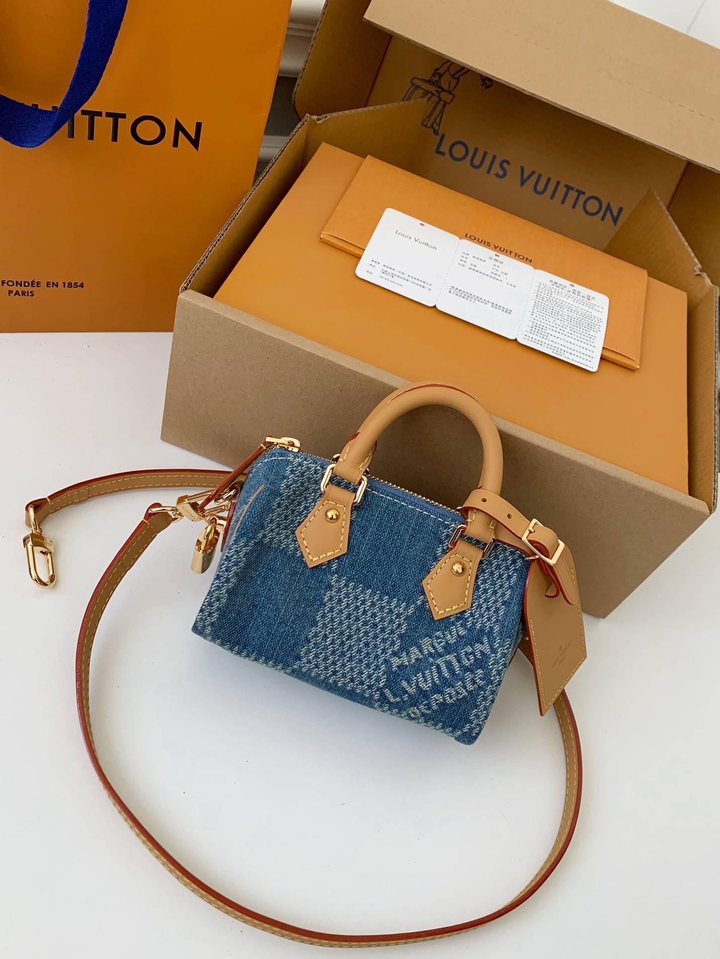 L*V The new SPEEDY 18bandouli ère tannin denim handbag N40682 Size:18*12*10cm