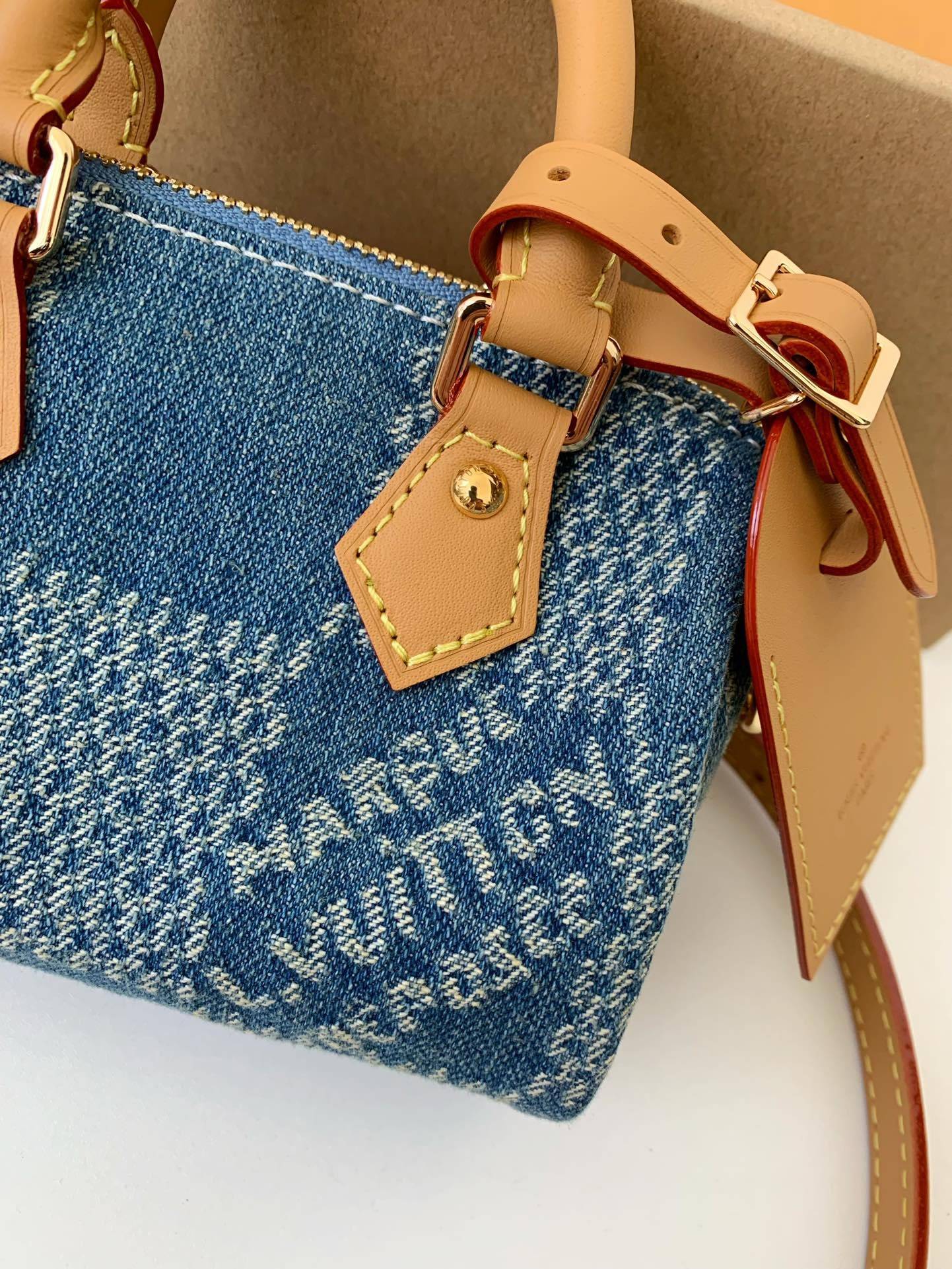 L*V The new SPEEDY 18bandouli ère tannin denim handbag N40682 Size:18*12*10cm