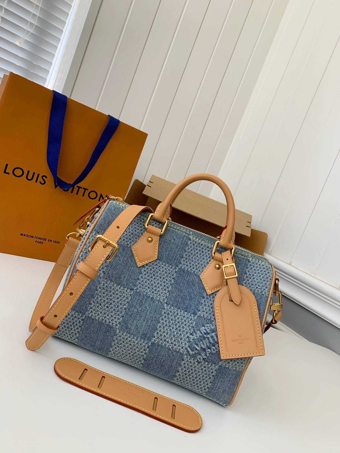 L*V The new SPEEDY 25bandouli ère tannin denim handbag N40700 Size:25*15*15cm