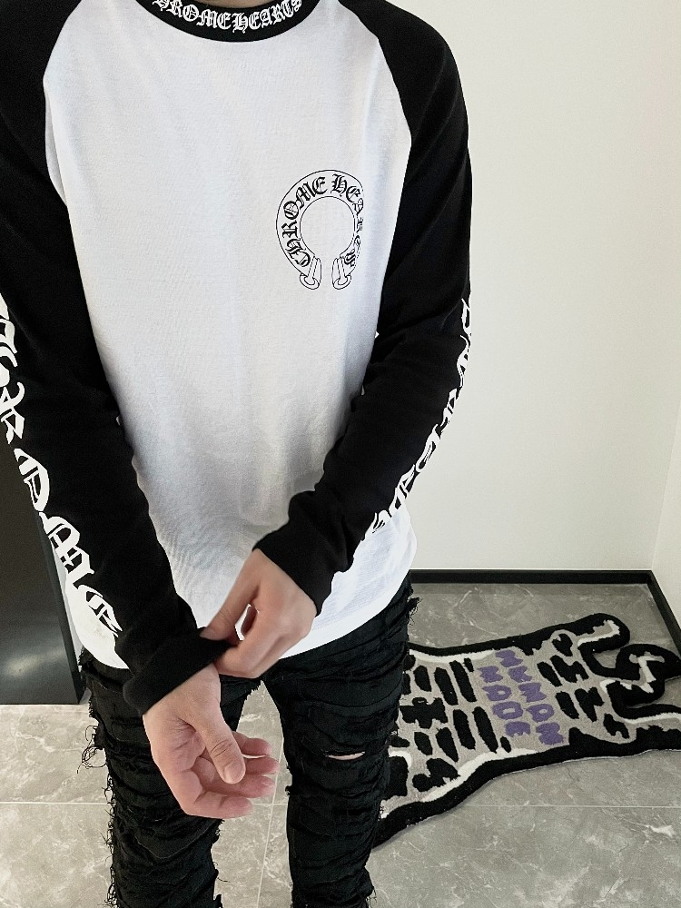 Chrome Hearts Unisex CH Raglan Sleeve Long-Sleeve T-Shirt - Round Neck, BlACK/White