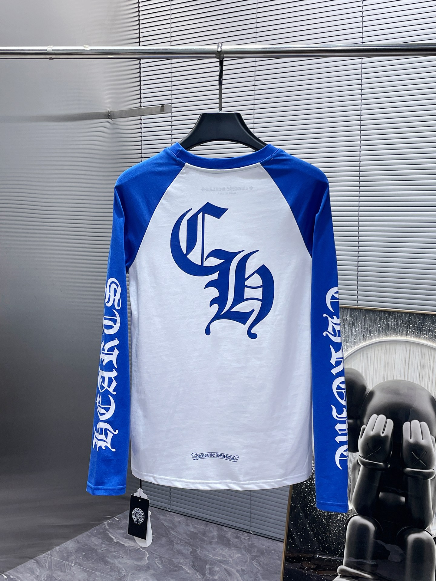 Chrome Hearts Unisex CH Raglan Sleeve Long-Sleeve T-Shirt - Round Neck, Blue/White