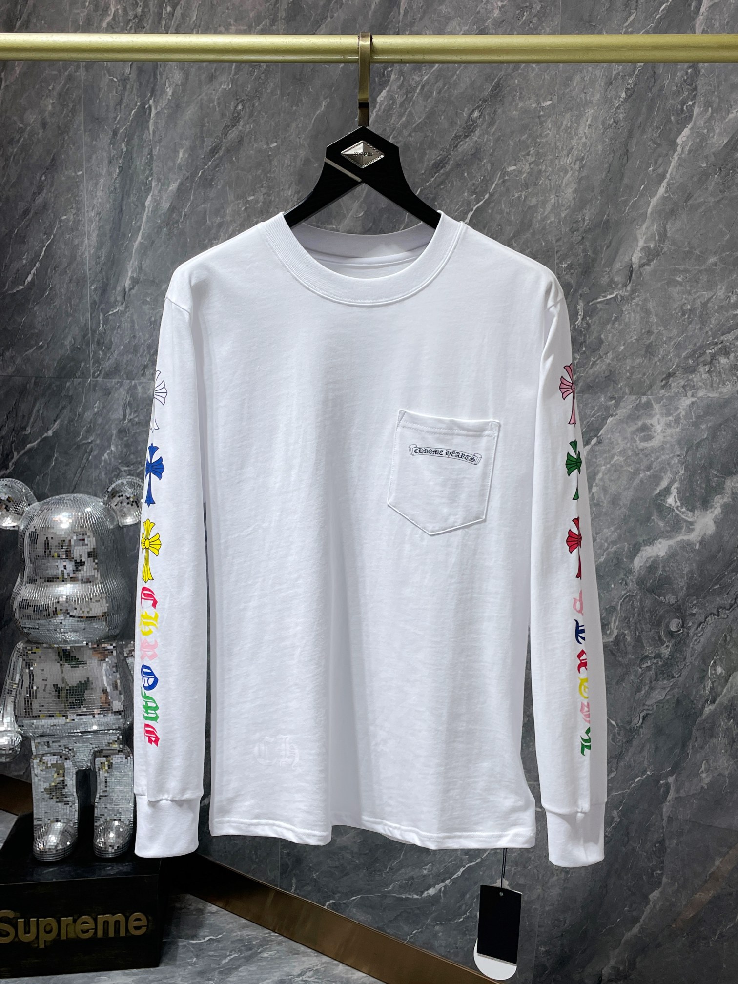 Chrome Hearts SS22 Cross & Letter Print Round Neck Long Sleeve T-Shirt - Unisex WHite